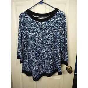 Croft & Barrow Woman XL Blouse Blue White Polkadot Asymmetrical Hemline Business